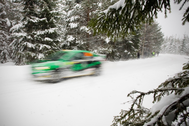 Rally car on winter track